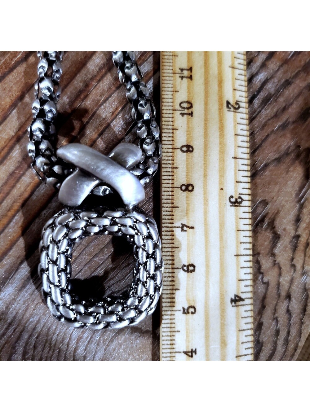 Bold Modernist Antique Silver Braided Criss Cross Square Pendant Necklace - Picture 7 of 7